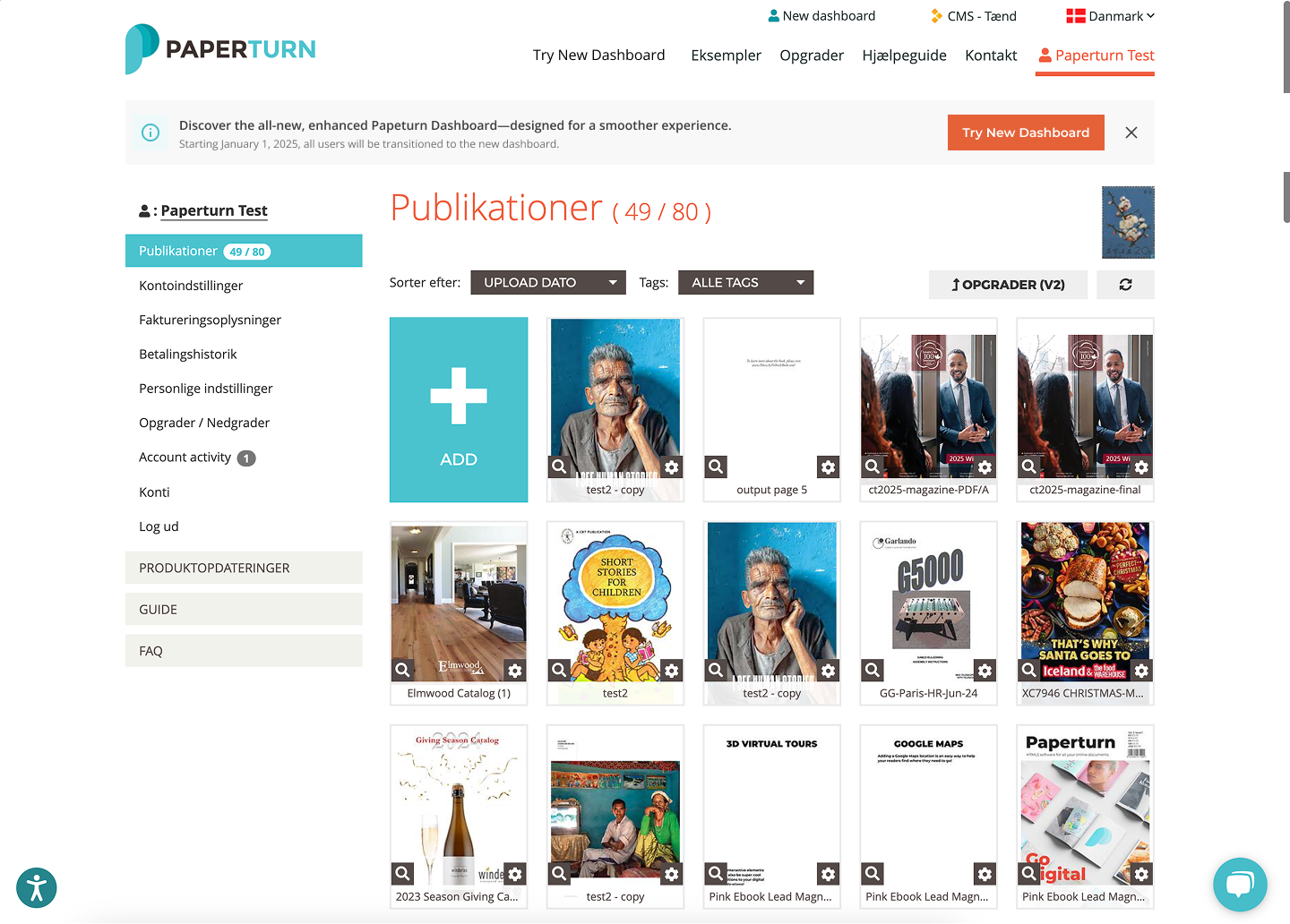 Pre-narrative Paperturn dashboard: a publication-grid view with no pillar structure.